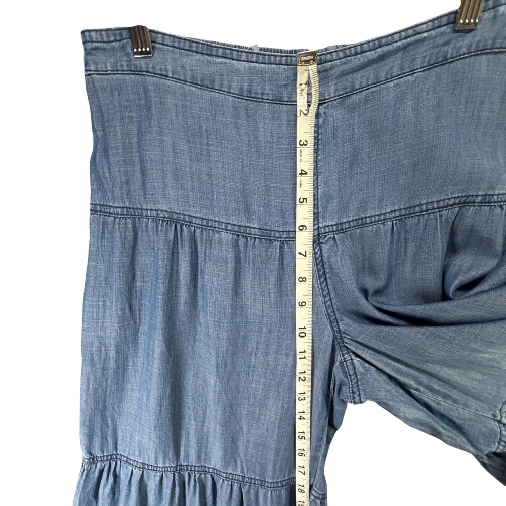 Anthropologie Current Air Chambray Tiered Wide Leg Pant M Blue Flowy Modern Boho - Picture 9 of 16
